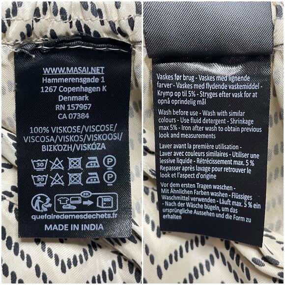 MASAI COPENHAGEN Perdita Trousers Cream w/ Black Chevron Dot Wide-Leg Pants Sz L - Picture 8 of 8